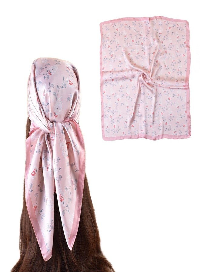 EIysee Head Scarf for Women Like Silk Scarf Hair Scarf Printed Square Scarf Bandanas for Sleeping 27 Inches (Small Floral-Pink) - Image 1